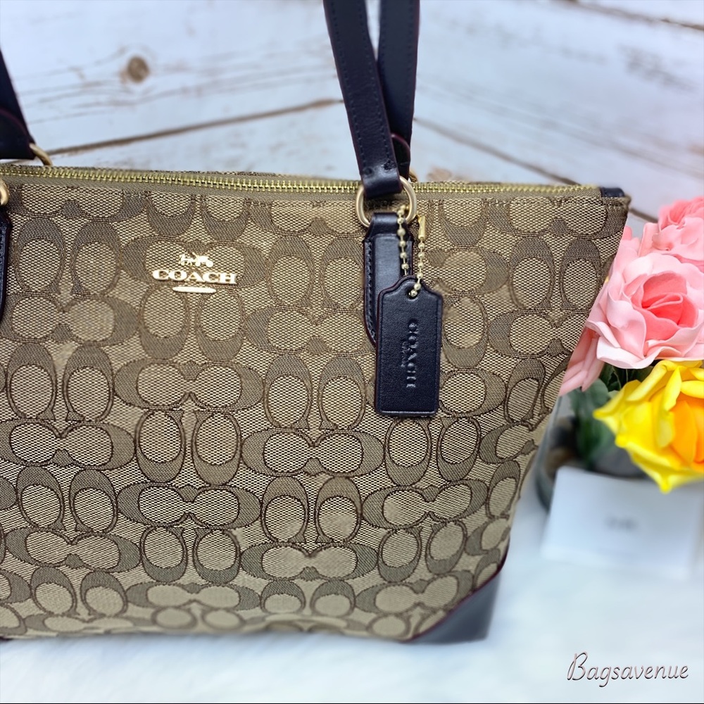 Coach signature zip tote khaki brown tote shoulder - Picture 2 of 8